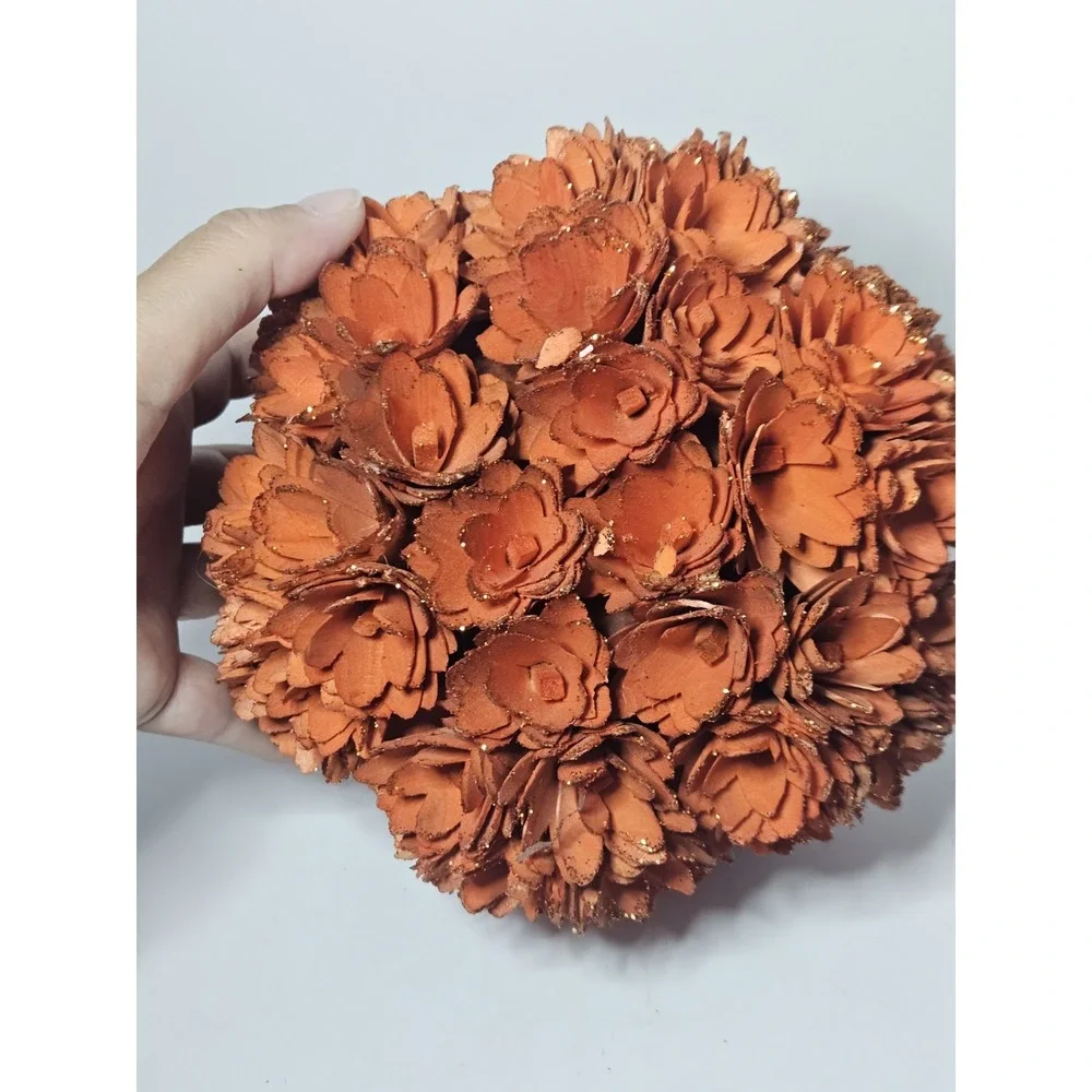 Rustic Wood Curl Shaved Woodchip Pumpkin Fall Harvest Decor Orange Floral Burlap